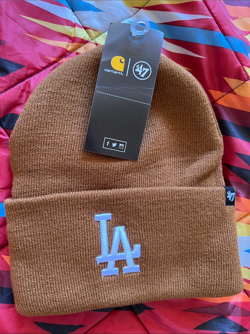 Unisex Carhartt Brown Beanie with White LA Embroidery